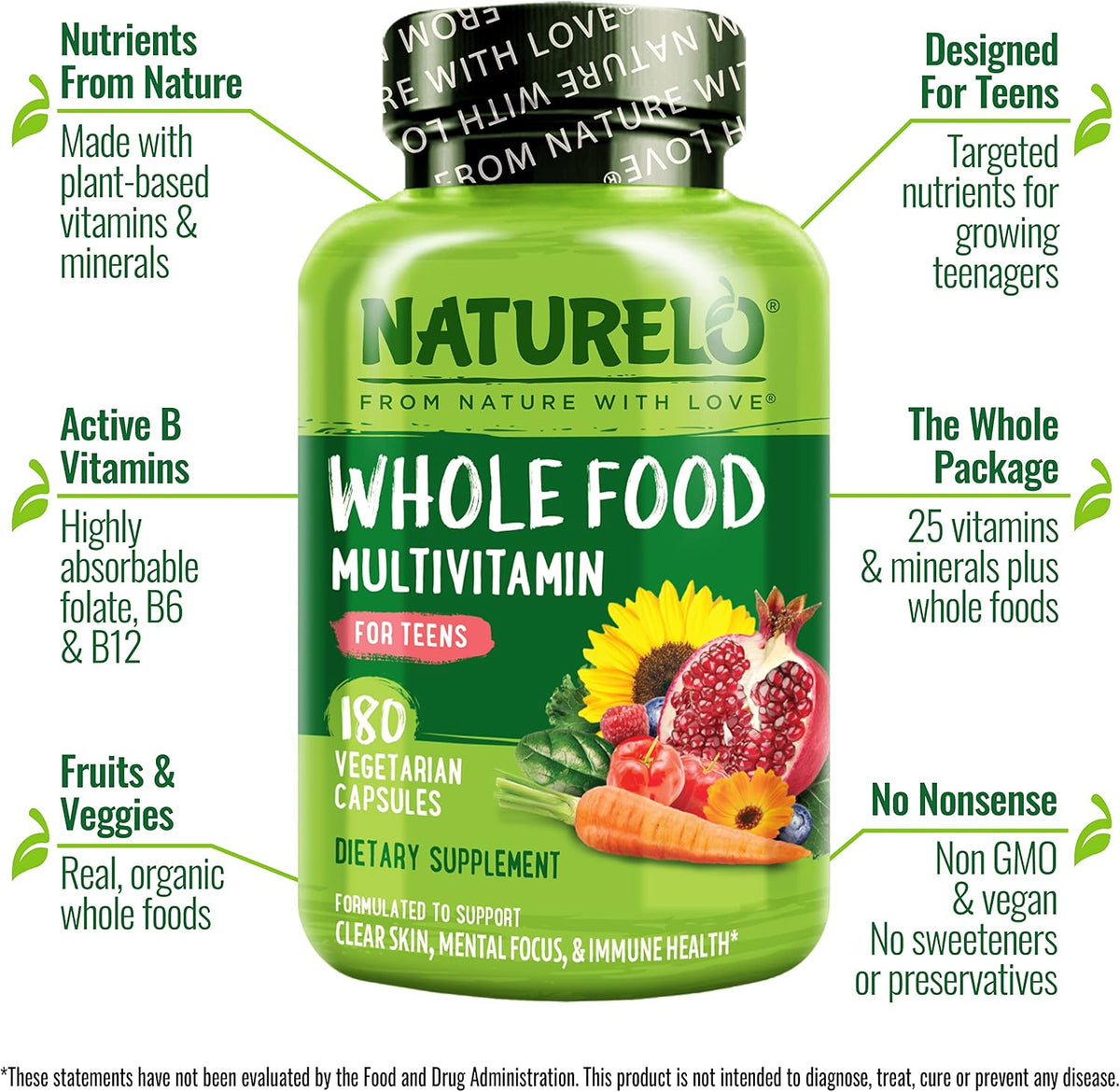 NATURELO Multivitaminas para Adolescentes Niñas/Niños, 180 Cápsula...