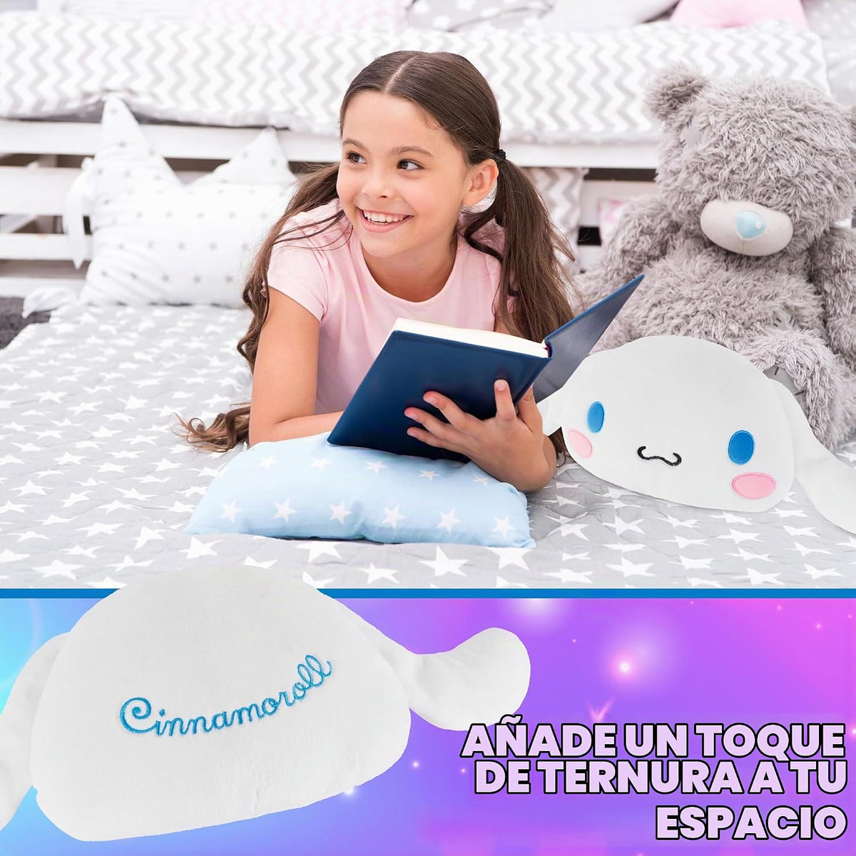 Hello Kitty Sanrio - Almohada de felpa esponjosa, cojín de felpa Kawaii decoración kawaii Cinnamoroll Kuromi, regalos para adolescentes y mujeres (cinamoroll blanco, 15.7 pulgadas de largo x 15.4 pulgadas de ancho)