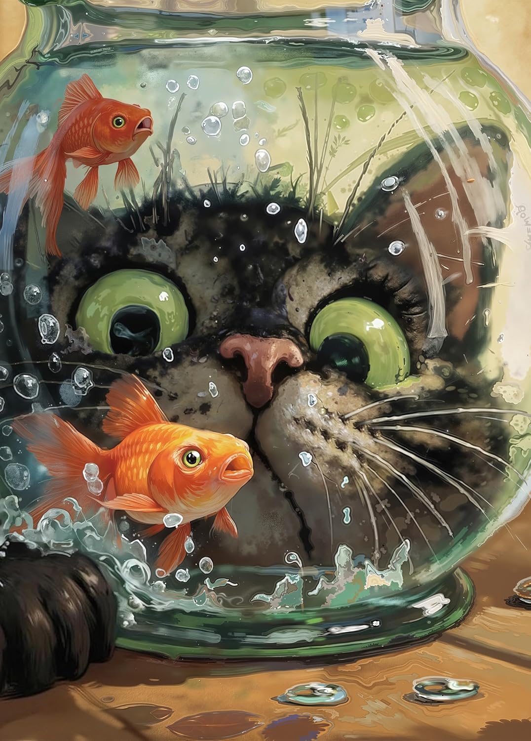 Rompecabezas de 1000 piezas de peces de gato curioso para adultos, desafiante y divertido arte de peces aterrorizados, acabado mate premium, 27.56 x 19.68 pulgadas, perfecto para noches de juego