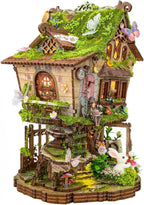 Kit de casa en miniatura, rompecabezas de madera 3D para adultos, rincón de libro, casa de árbol