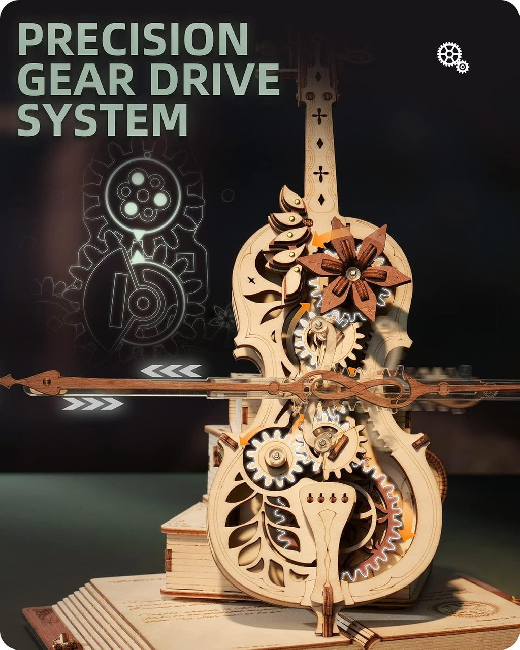 ROKR Rompecabezas de madera 3D para adultos, kits de caja de música de madera, kits de modelo de madera de violonchelo para adultos, proyectos de tallo para adolescentes, regalos de cumpleaños, pasatiempos para mujeres y hombres