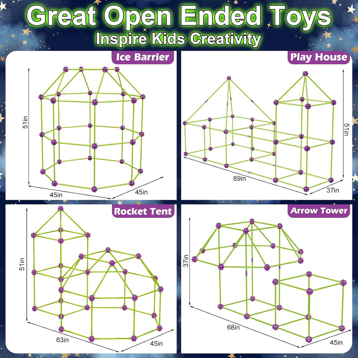 140 Pack Kits de Construcción de Fuertes con Brillo en la Oscuridad para Niños de 4, 5, 6, 7, 8+ Años de Edad, Juguetes de Construcción STEM para Castillos, Túneles, Regalos Ideales para