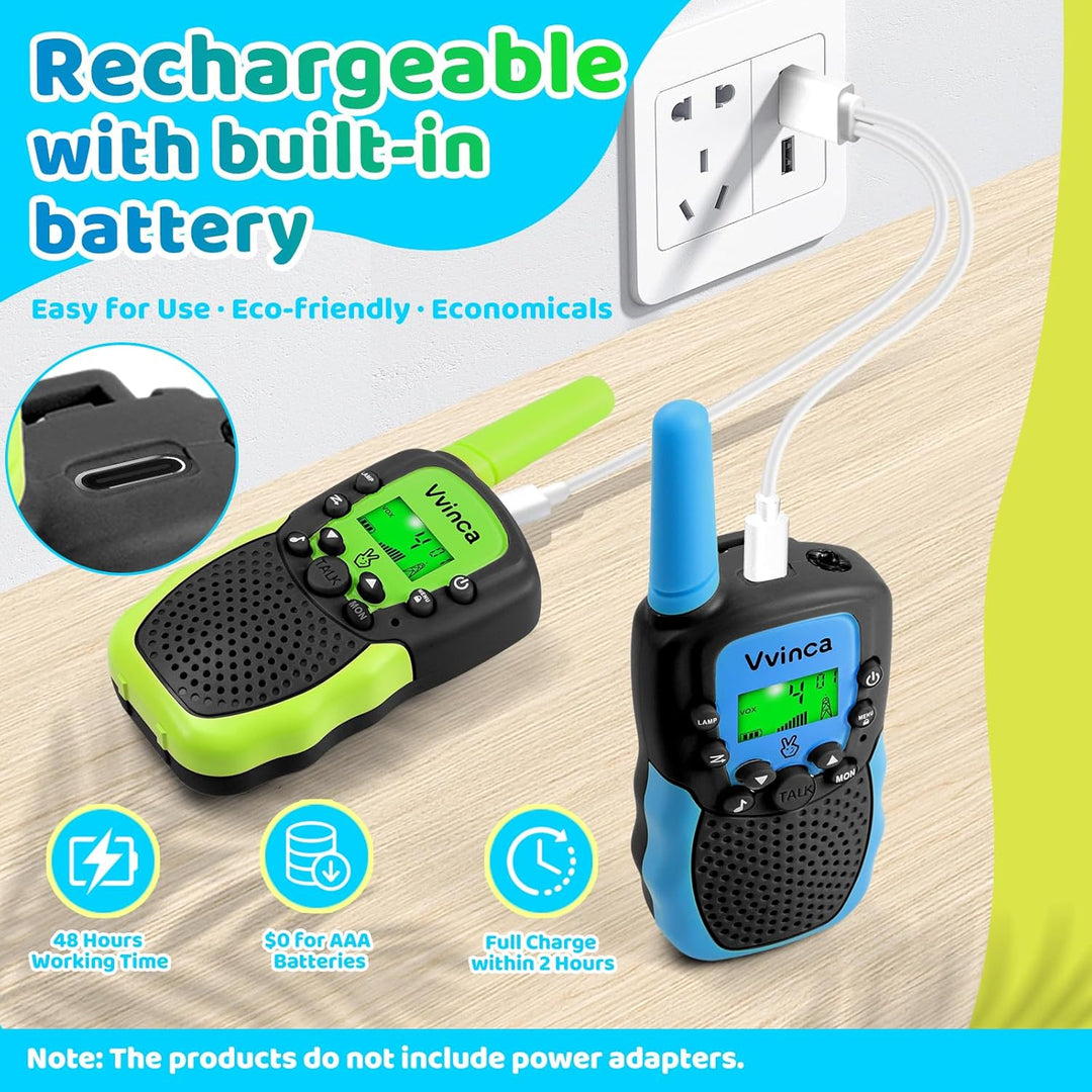 Vvinca Rechargeable Walkie Talkies for Kids 4 Pack, 5-7 Year Old Bo...
