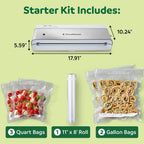 Máquina selladora al vacío compacta FoodSaver con bolsas herméticas y rollo - Ideal para Sous Vide y almacenamiento hermético de alimentos, blanco