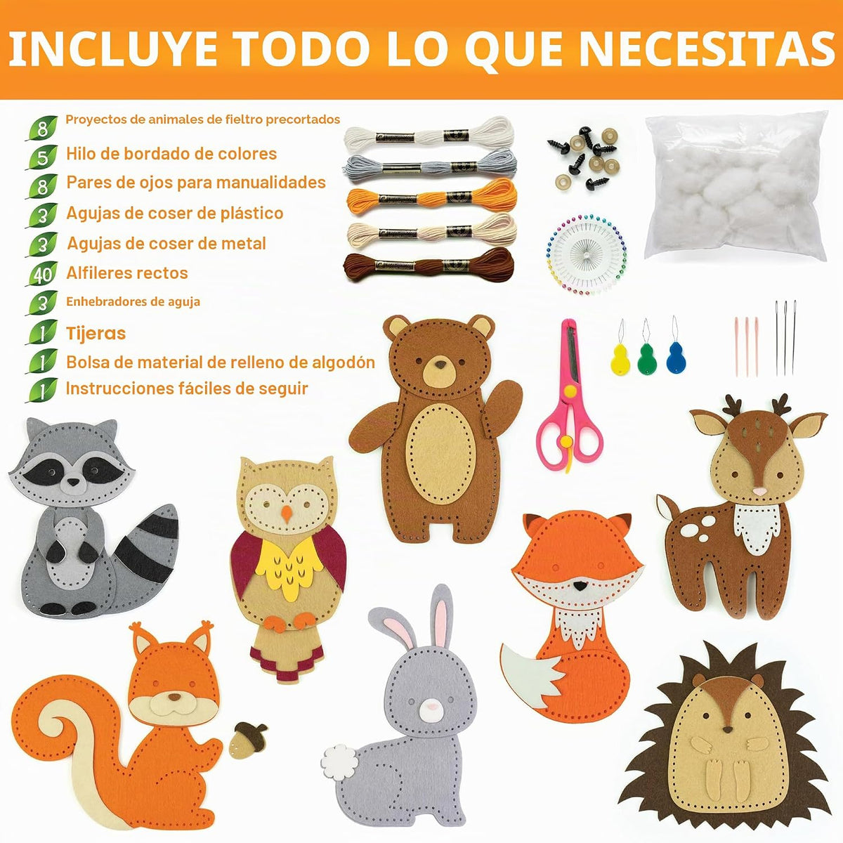 Craftorama Kit de costura para niños, divertido y educativo juego de manualidades de animales para niños y niñas de 7 a 12 años, kit de manualidades para principiantes, juego de 165 piezas