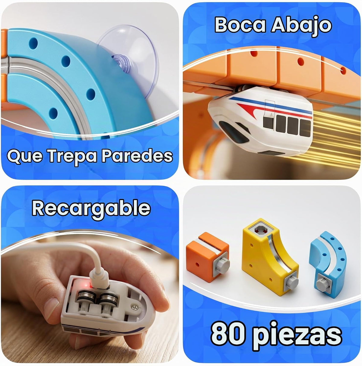 Juego de tren de levitación magnética para niños, 80 piezas de pista magnética de escalada de pared con tren eléctrico invertido, juguete de construcción recargable por USB, regalo de cumpleaños STEM