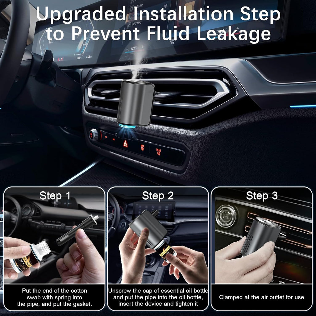 Difusor de ambientador de automóvil, ambientador inteligente para automóvil con tres modos de luz ajustables, aromatizante recargable para carro con 8 piezas de aceite esencial, de larga duración
