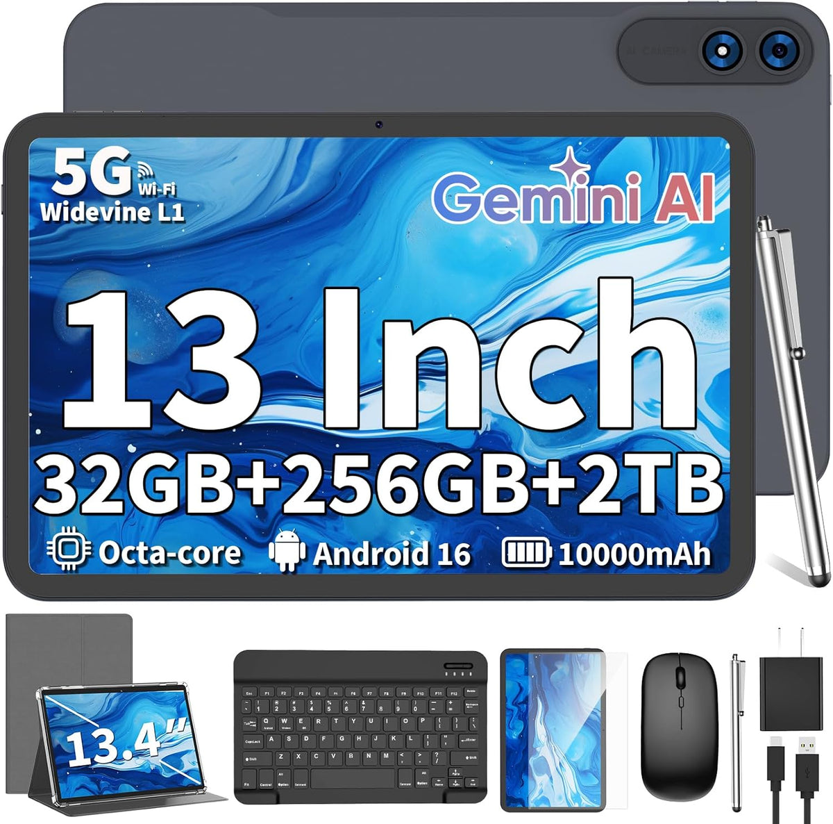 Tablet de 13 pulgadas con teclado, tableta Android 16 con Gemini AI...