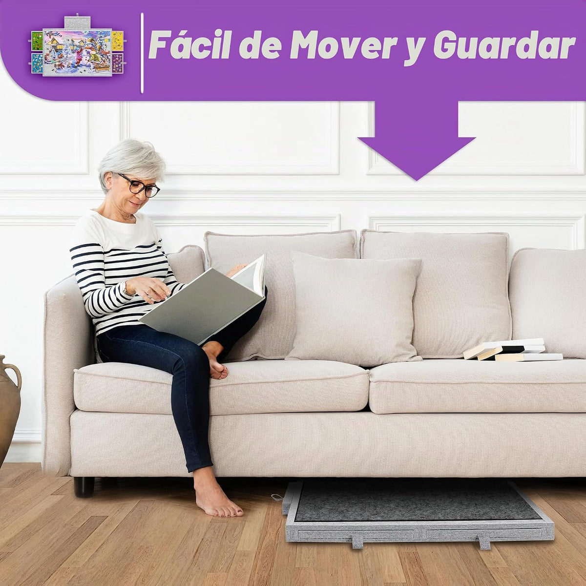 Tektalk - Mesa de rompecabezas con soporte ajustable integrado/soporte, tablero de rompecabezas de fieltro súper ligero con 3 ángulos de inclinación y cubierta con 4 cajones de clasificación (Gris