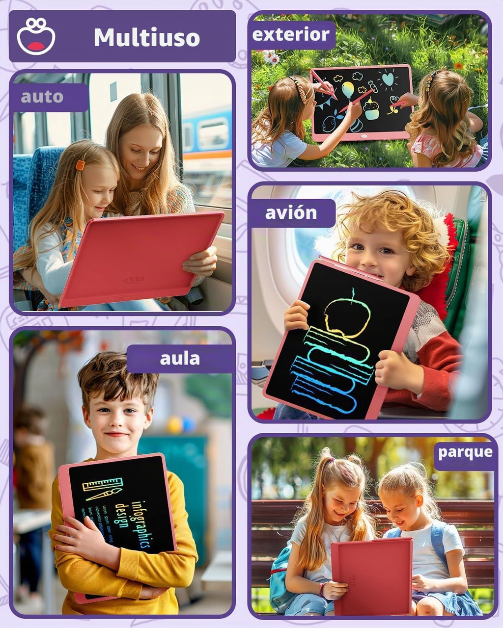 Tableta de escritura LCD para niños, tablero de garabatos de 16 pulgadas, juguetes de aprendizaje para niñas de 3, 4, 5, 6, 7, 8 años, regalo de cumpleaños, almohadilla de dibujo colorida para niños, rosa