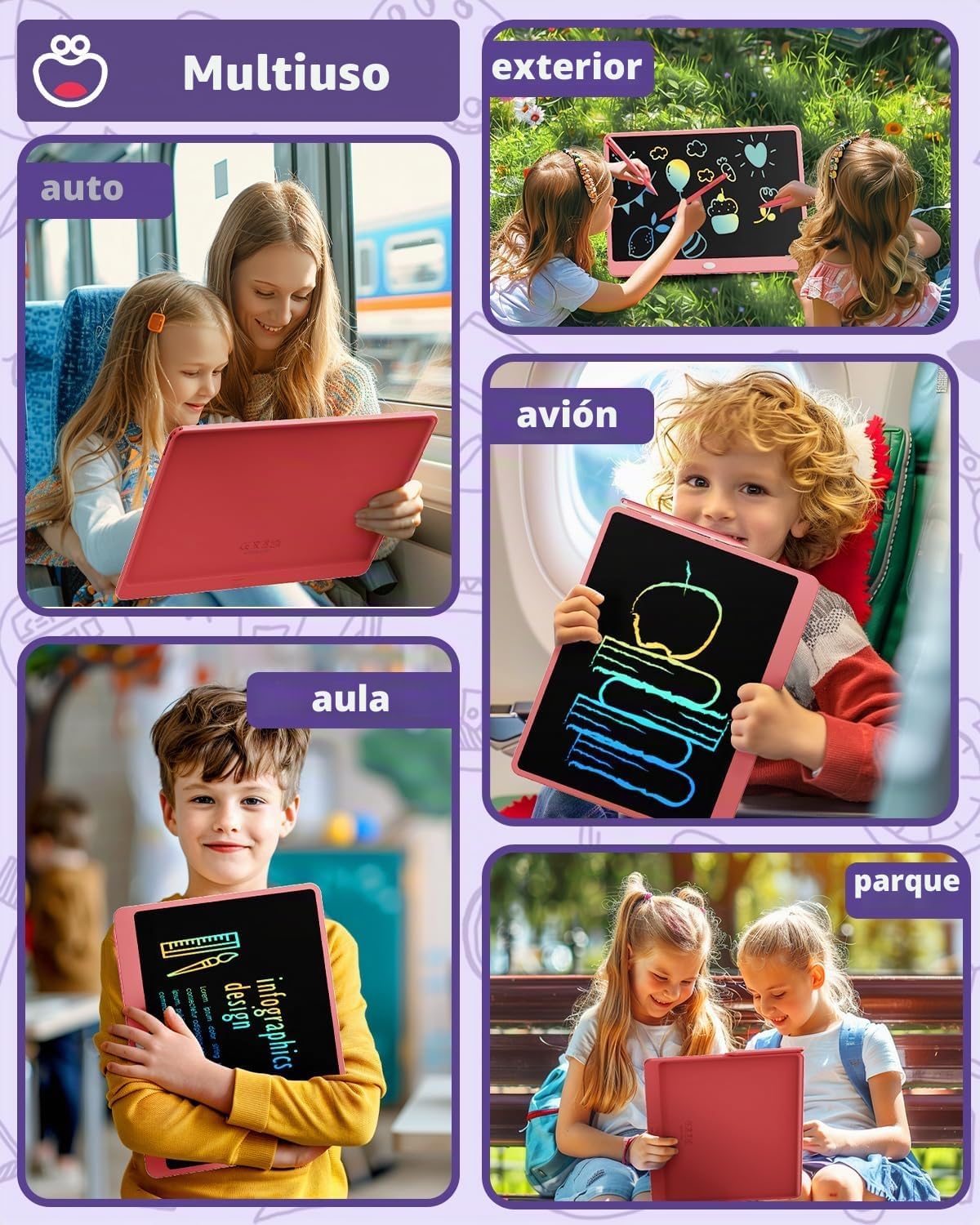 Tableta de escritura LCD para niños, tablero de garabatos de 16 pulgadas, juguetes de aprendizaje para niñas de 3, 4, 5, 6, 7, 8 años, regalo de cumpleaños, almohadilla de dibujo colorida para niños, rosa