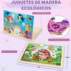 Rompecabezas para niños de 4 a 6 años, 4 paquetes de rompecabezas de madera para niños pequeños de 2 a 4 años, tableros educativos de rompecabezas de princesa, unicornio, sirena y hada para preescolar