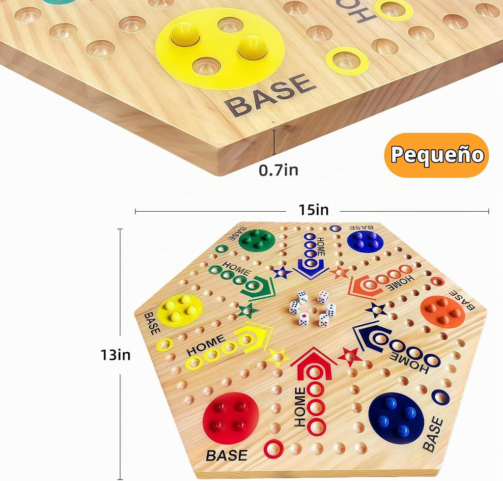 Wooden Board Game, Original Marble Game Double Sided 2-6 Player,15 Inch