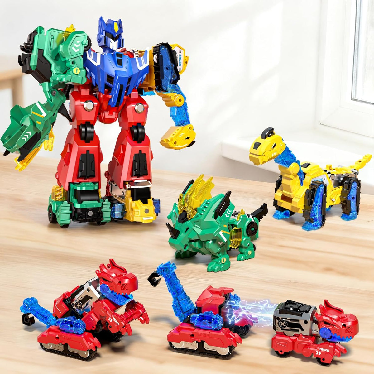 Juego de juguetes de robot transformador de dinosaurios 6