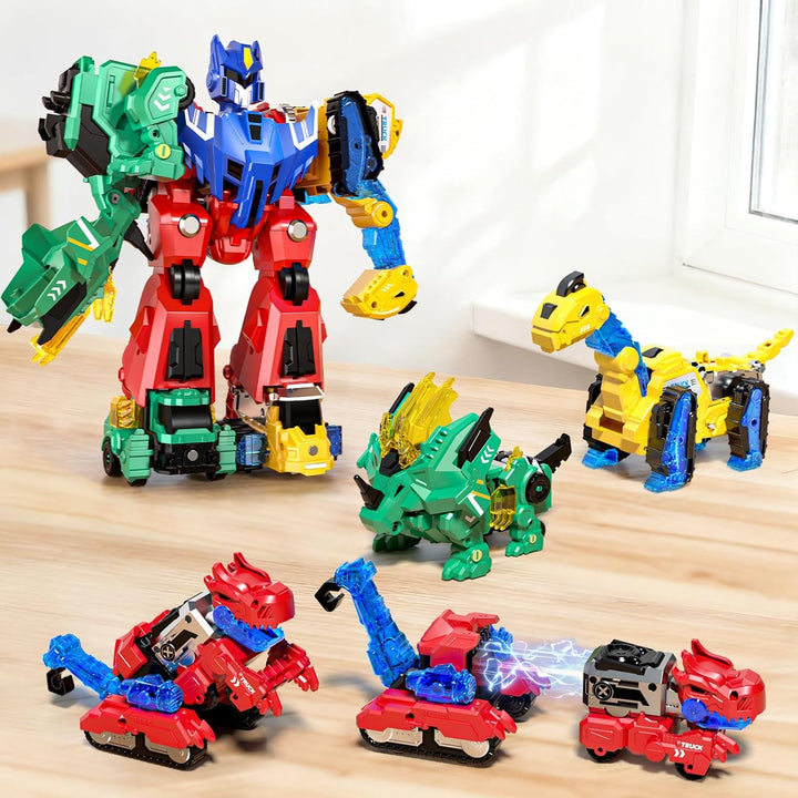 Juego de juguetes de robot transformador de dinosaurios 6
