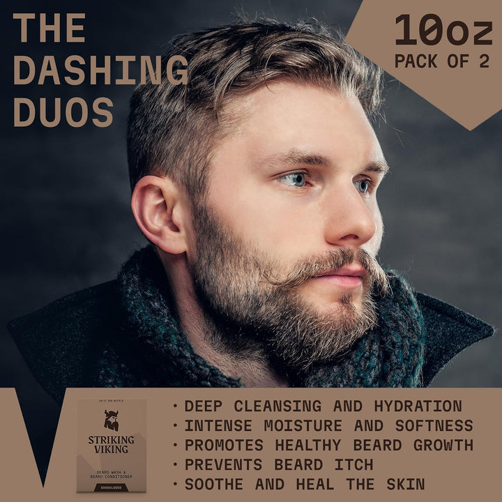 Striking Viking Set para el cuidado de la barba (sándalo), champú s...