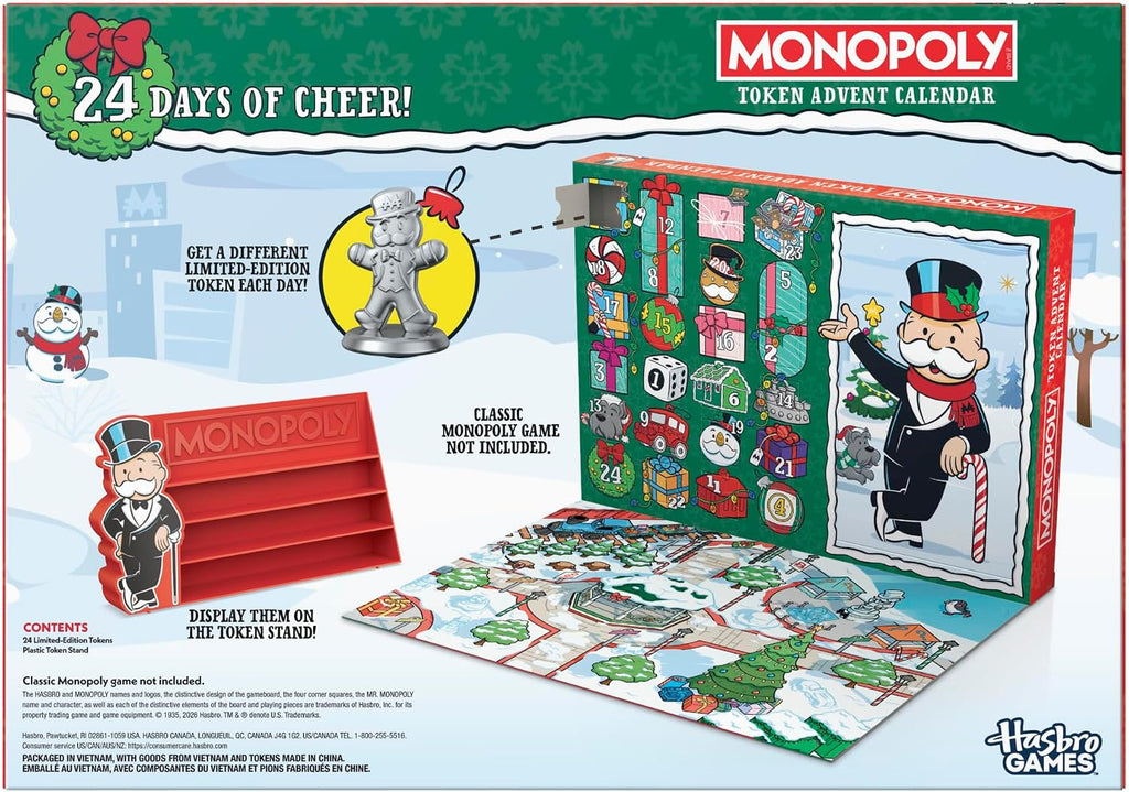 Calendario de Adviento Monopoly Token | Cuenta regresiva de 24 días con 24 fichas (incluyendo 8 fichas exclusivas) | Navidad para niños | A partir de 8 años