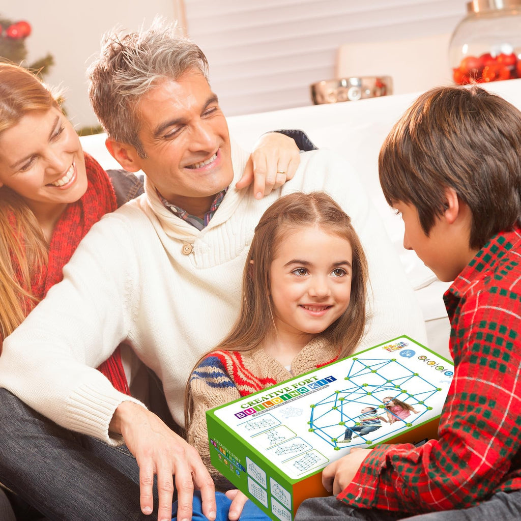 SpringFlower - Kit de construcción de fortalezas para niños, juguetes de construcción STEM, regalo educativo para niños de 3 a 12 años, juego creativo para interiores y exteriores, 140 piezas, verde