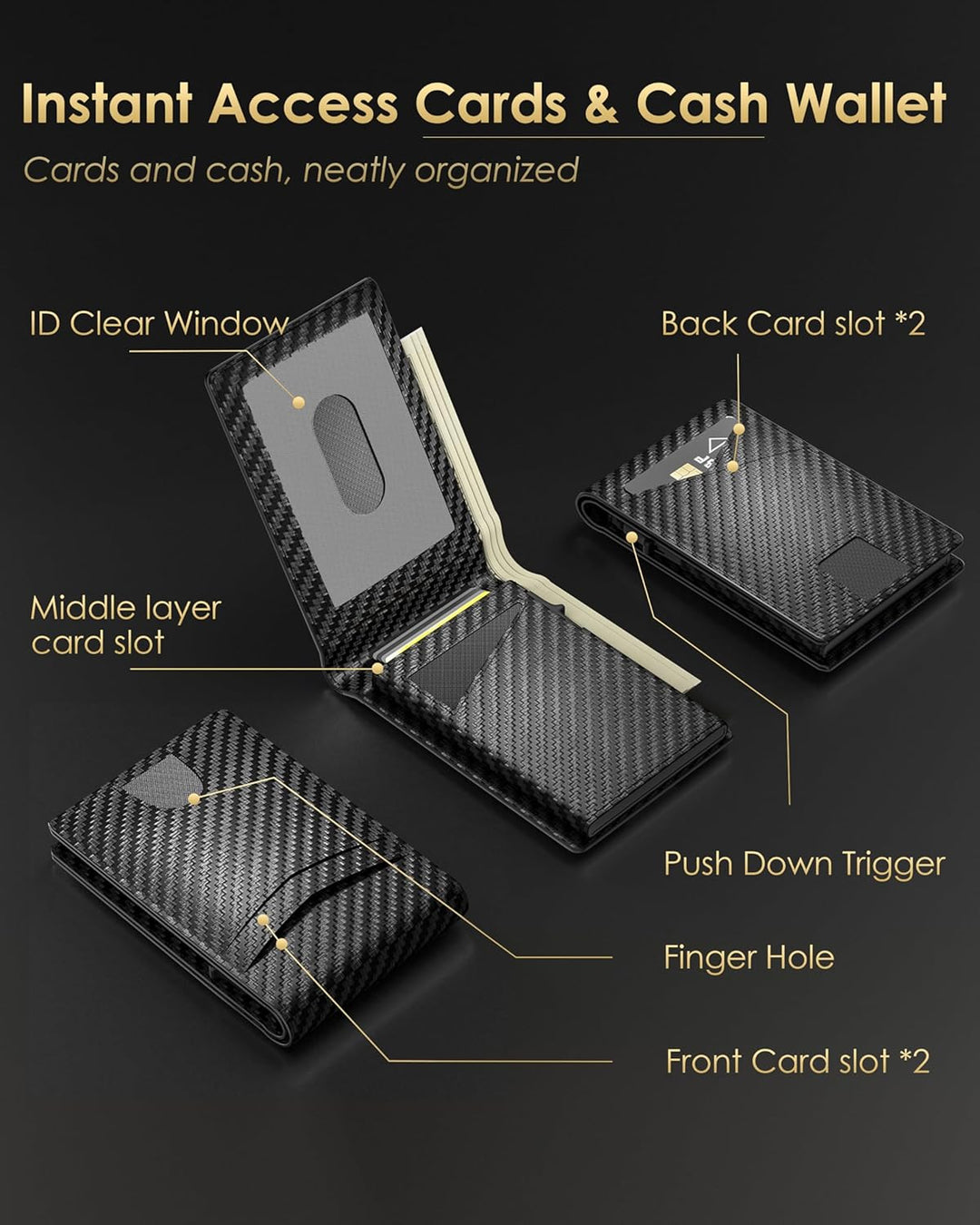 QLD - Cartera minimalista para hombres - Billetera delgada de cuero...