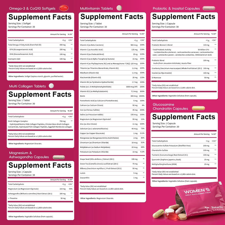Totaria Multivitamínico para mujeres con vitamina A, B, C, D3, E, K...