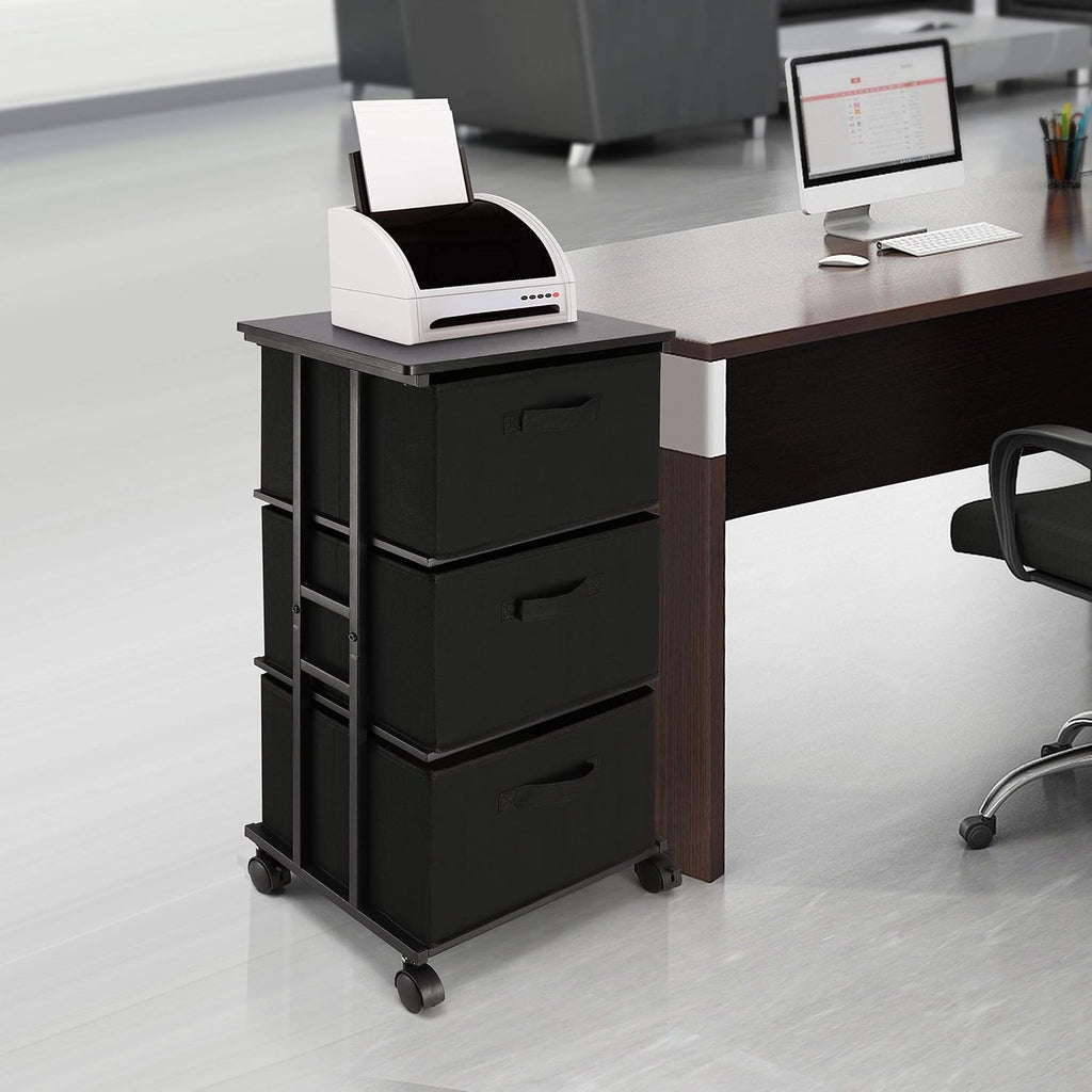 Cómoda de almacenamiento con 3 cajones, cómoda de tela, torre de almacenamiento vertical para dormitorio, armario, oficina, negro
