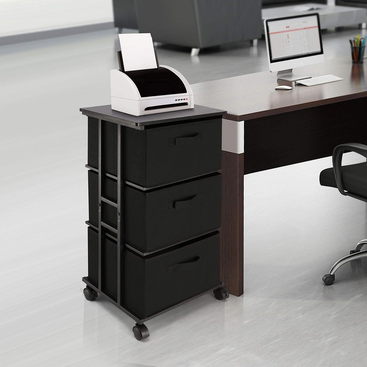 Cómoda de almacenamiento con 3 cajones, cómoda de tela, torre de almacenamiento vertical para dormitorio, armario, oficina, negro
