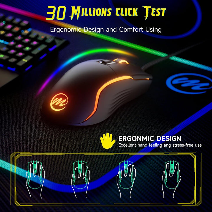 memzuoix Mouse para juegos con cable RGB - 6 DPI ajustables hasta 1...