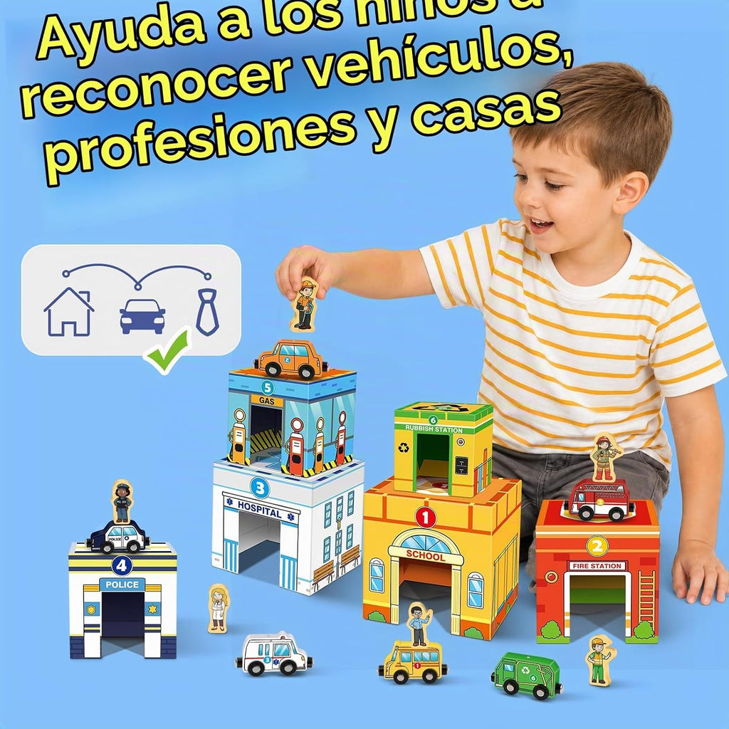 Aizweb - Juego de vehículos magnéticos de madera apilables