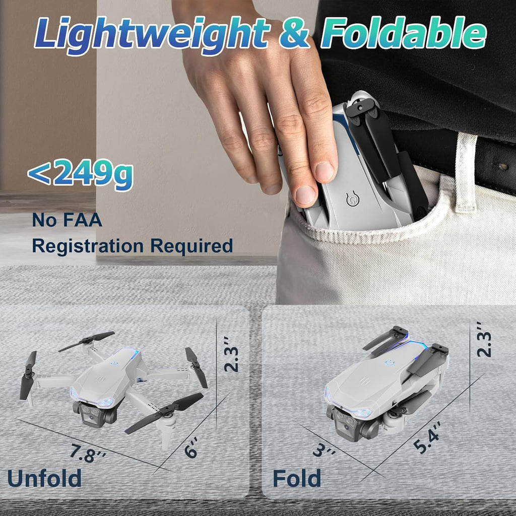 Drone plegable 1080P con cámara para niños y principiantes, juguete fácil de volar, regalo para niños y niñas, arranque con una tecla, giros 3D, selfie de gestos, 2 baterías