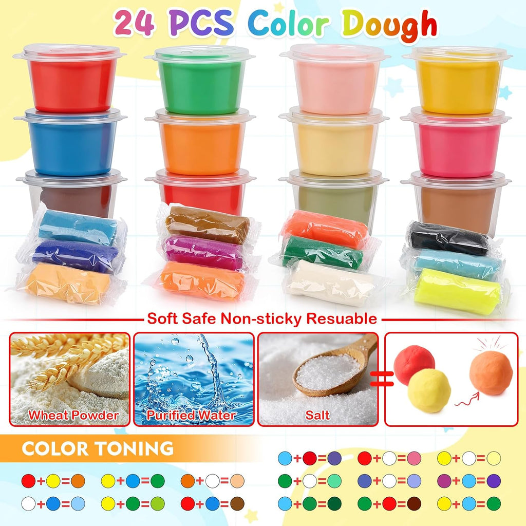 Juego de cocina 3 en 1, 24 herramientas de alimentos de masa de colores