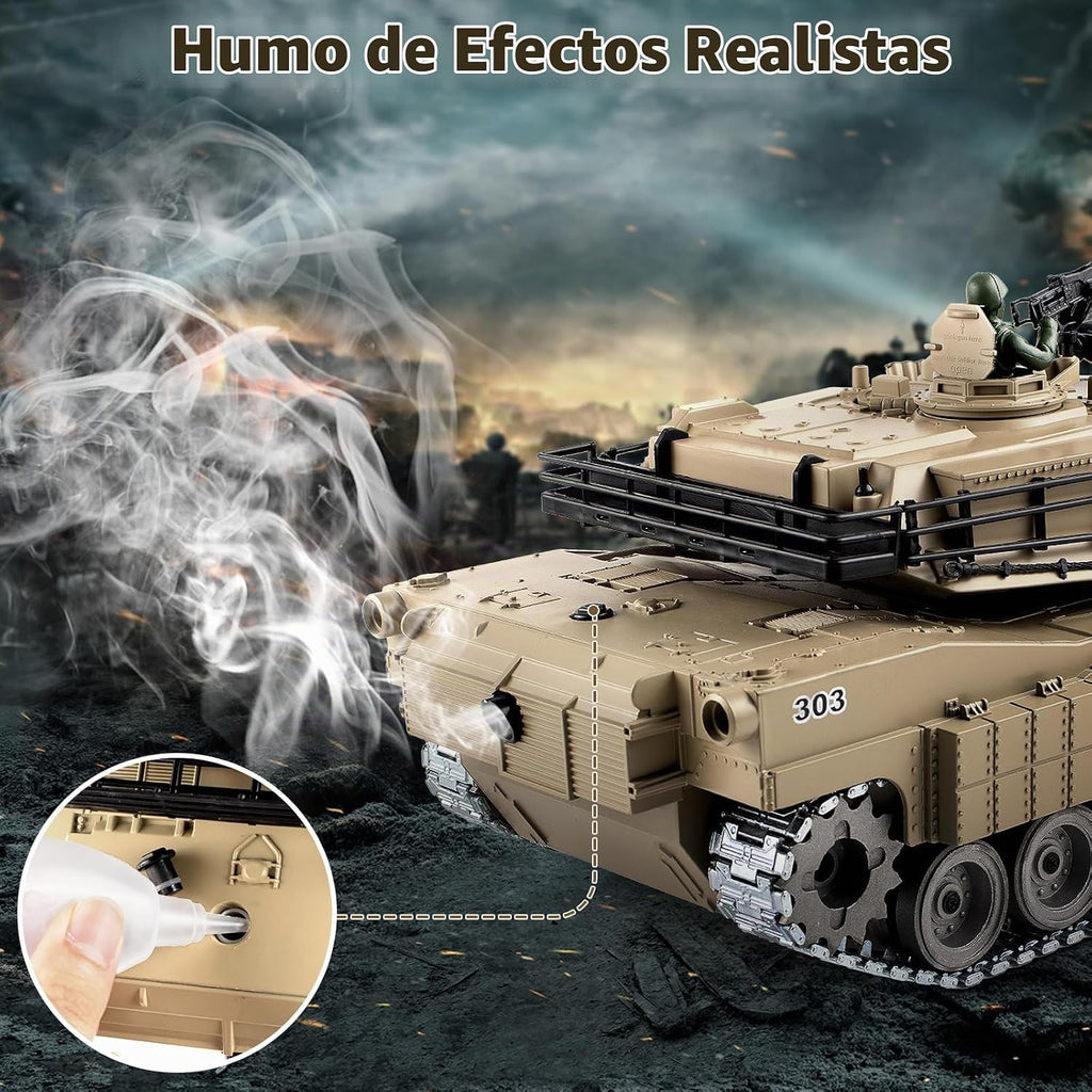 1:18 RC Tank que dispara BBS, 2.4G Metal M1A2 Abrams modelo de tanque de control remoto, juguete militar con humo, luces, sonido y retroceso, vehículo militar RC para más de 8 años