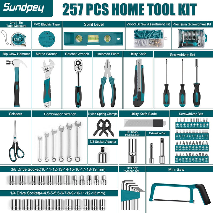 Sundpey Home Tool Kit 257-PCs - Juego de herramientas de reparación...