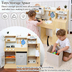Cocina de madera para niños con caja de almacenamiento y 18