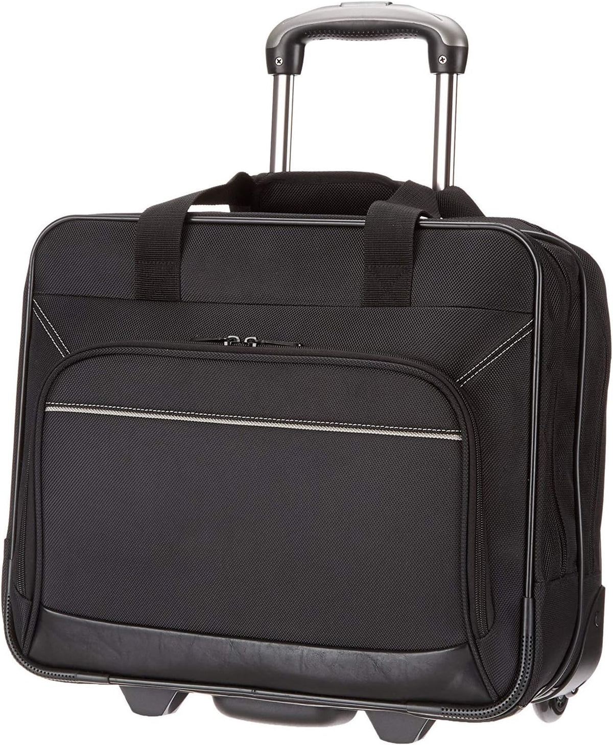 Amazon Basics Bolsa para portátil con ruedas de 15.6 pulgadas para viajes y negocios, maletín con ruedas, asa de bloqueo ajustable, color negro