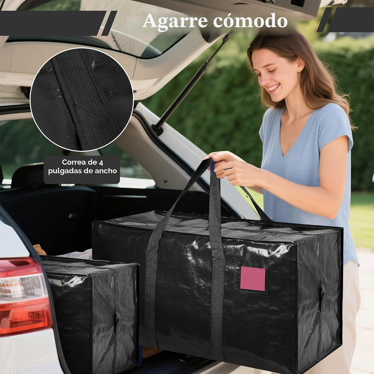 Paquete de 6 bolsas de mudanza con cremallera lateral completamente abierta, extra grandes de 93 L, resistentes al agua, plegables para almacenamiento para dormitorio universitario, mudanza y organización del hogar, color negro
