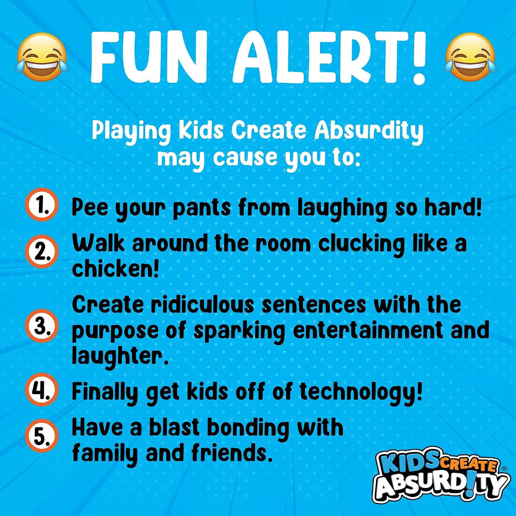 Kids Create Absurdity - Juego de cartas divertido para niños, juego familiar, risa hasta que llores, un divertido juego de cartas para rellenar el espacio en blanco para edades de 6 a 12 años