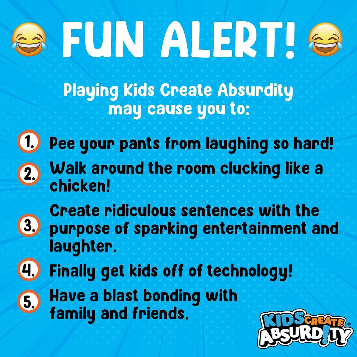 Kids Create Absurdity - Juego de cartas divertido para niños, juego familiar, risa hasta que llores, un divertido juego de cartas para rellenar el espacio en blanco para edades de 6 a 12 años