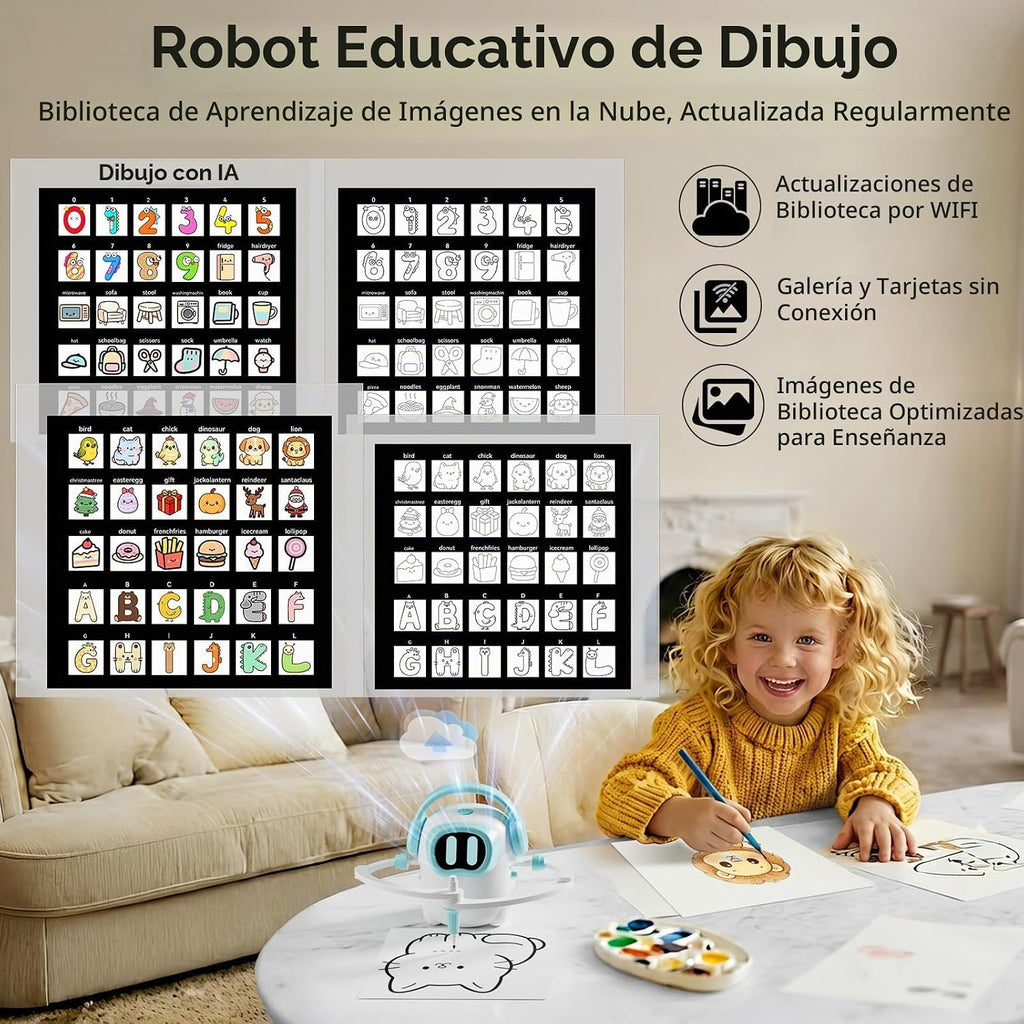 Robot de dibujo AI para niños, más de 10000 imágenes generadas por IA gratis, biblioteca de imágenes actualizada regularmente, juguetes educativos de aprendizaje para niños y niñas de 3 a 8 años