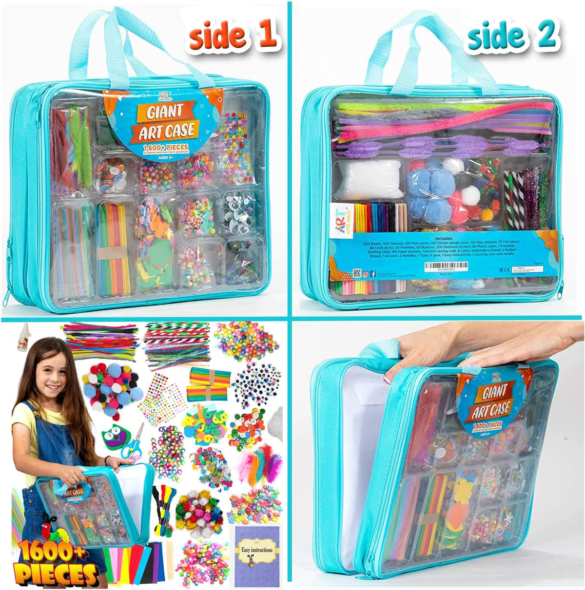 Suministros de artes y manualidades para niños, más de 1600 piezas de kits de manualidades para niños, proyecto de manualidades escolares de bricolaje para niños de 4, 5, 6, 7, 8 a 12 años, regalos de Navidad para niñas y niños, manualidades para niñas de