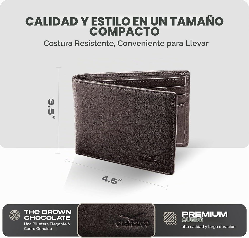 Cartera plegable de cuero para hombre con bloqueo RFID y ventana