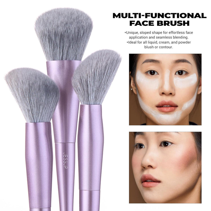 Jessup Juego de 3 brochas de maquillaje facial, brochas de maquilla...