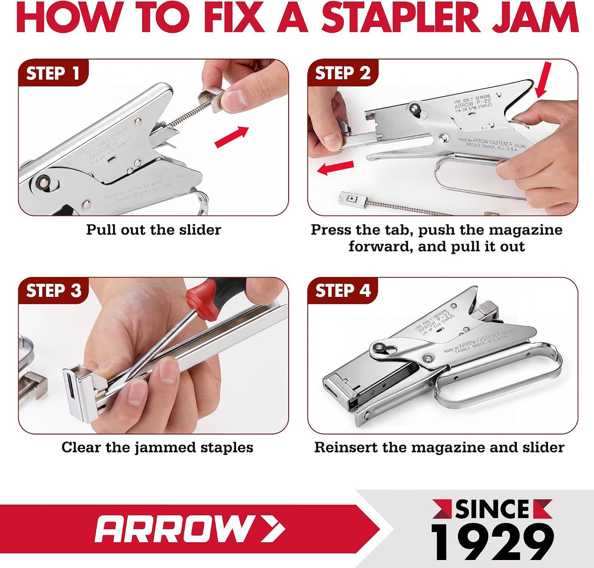 Arrow Fastener P22 - Engrapadora de alicates de mano resistente para manualidades, oficina y aislamiento, utiliza grapas de 1/4 pulgadas y 5/16 pulgadas