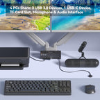 Conmutador KVM de 4 monitores para 4 computadoras HDMI + DisplayPort, conmutador KVM KCEVE DP con conector de audio, 8K @30Hz/4K @144Hz para 4 PC, comparte 4 displays y 4 dispositivos USB 3.0
