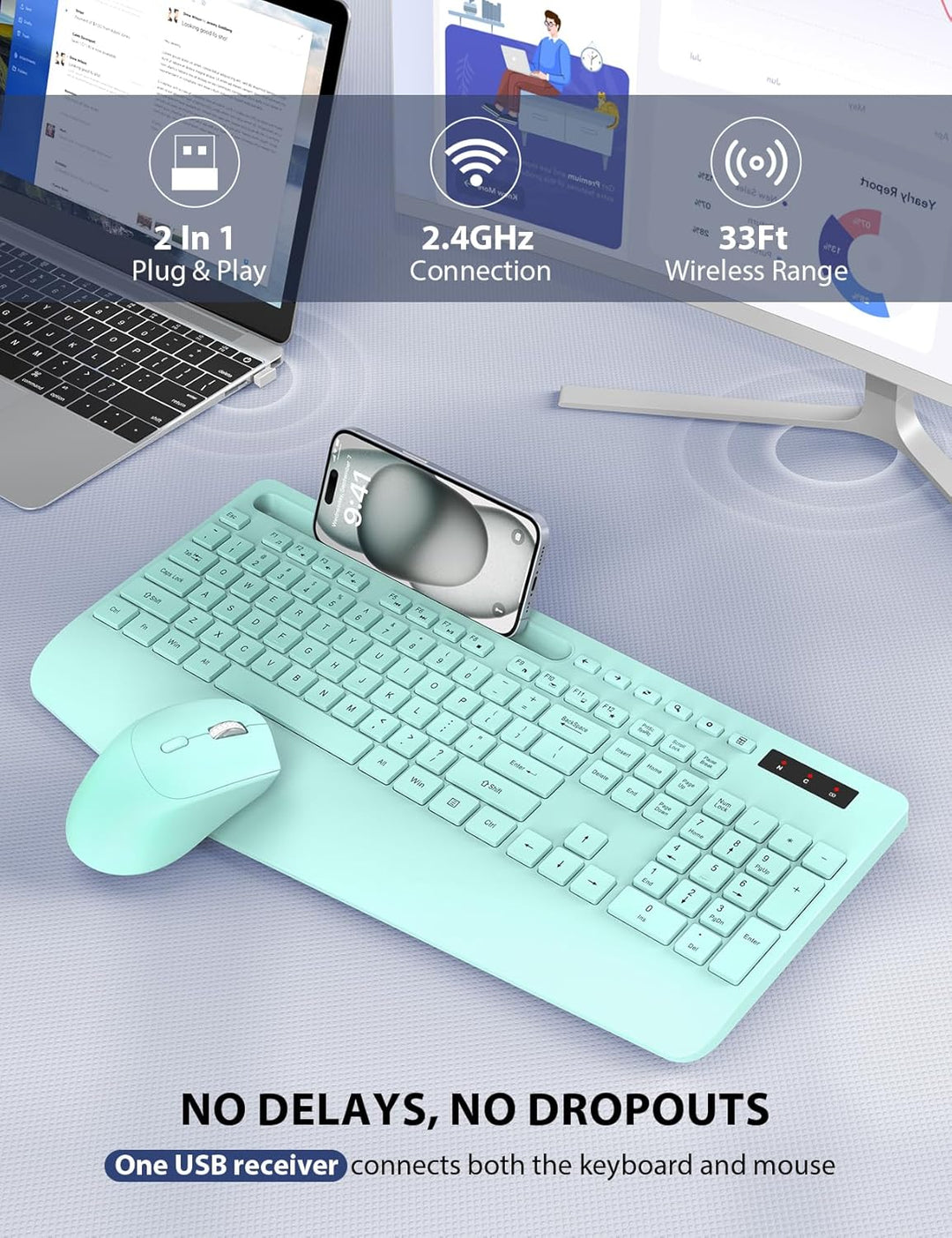 Combo de teclado y mouse inalámbricos, teclado ergonómico de tamaño...