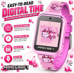 Minecraft - Reloj inteligente para niños, diseño de ajolote rosa, 10 caras de reloj, contador de pasos, cámara selfie, calculadora, juegos, grabadora de voz, alarma y temporizador, correas de silicona