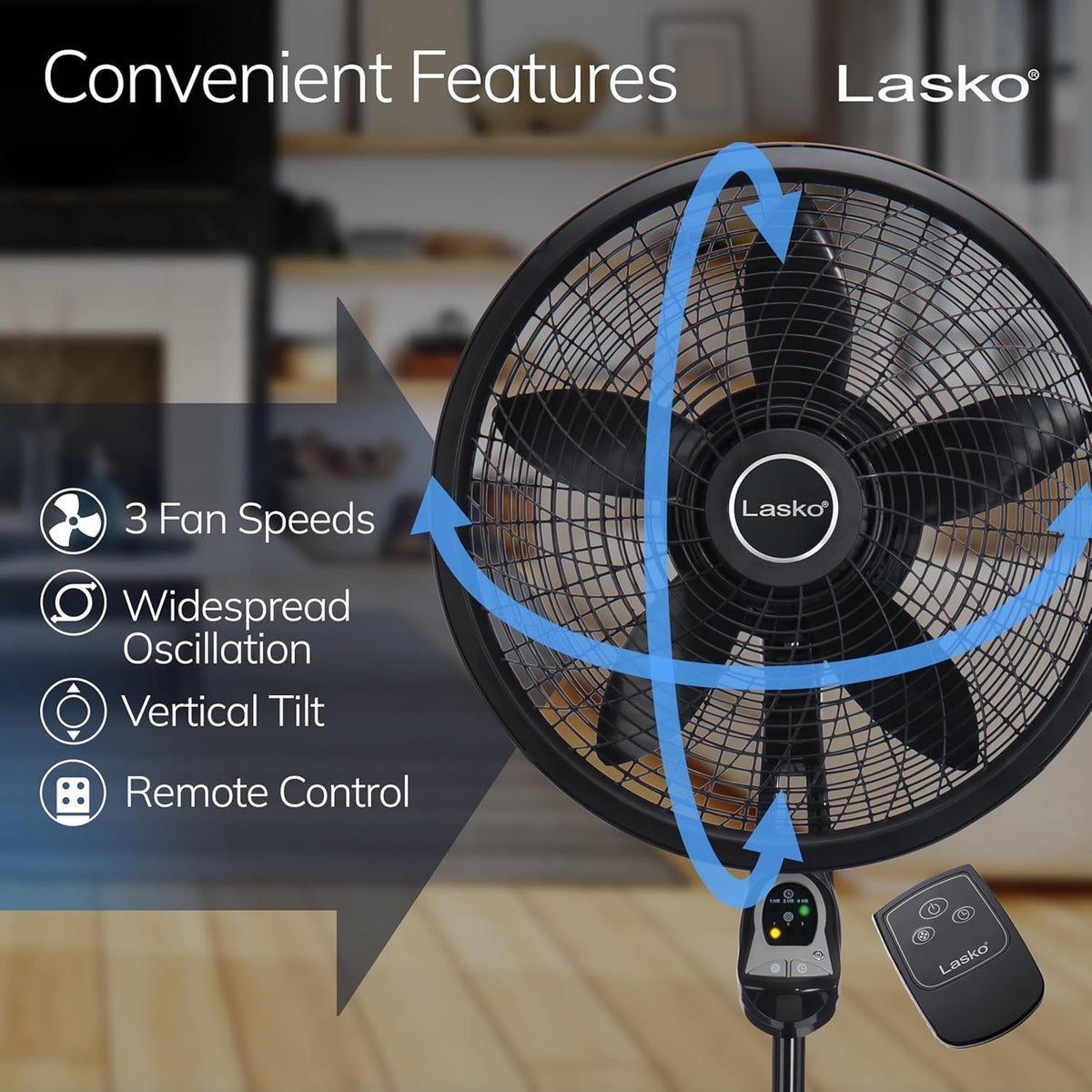 Ventilador con 3 velocidades Lasko 18 pulgadas eficiente de la ener...