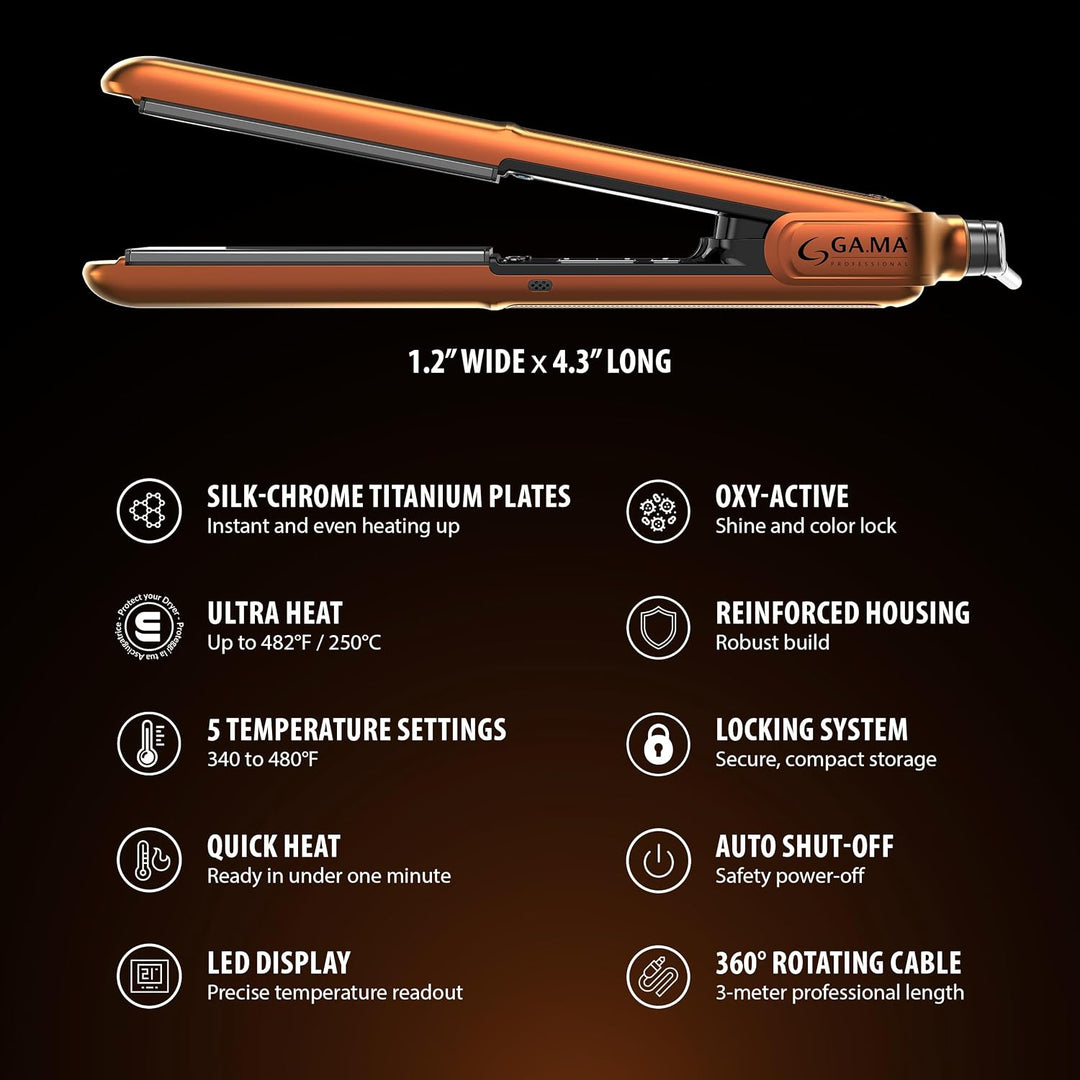 GA.MA Italy Professional Bravo Flat Iron, 1.2" Titanium Plates, 480...