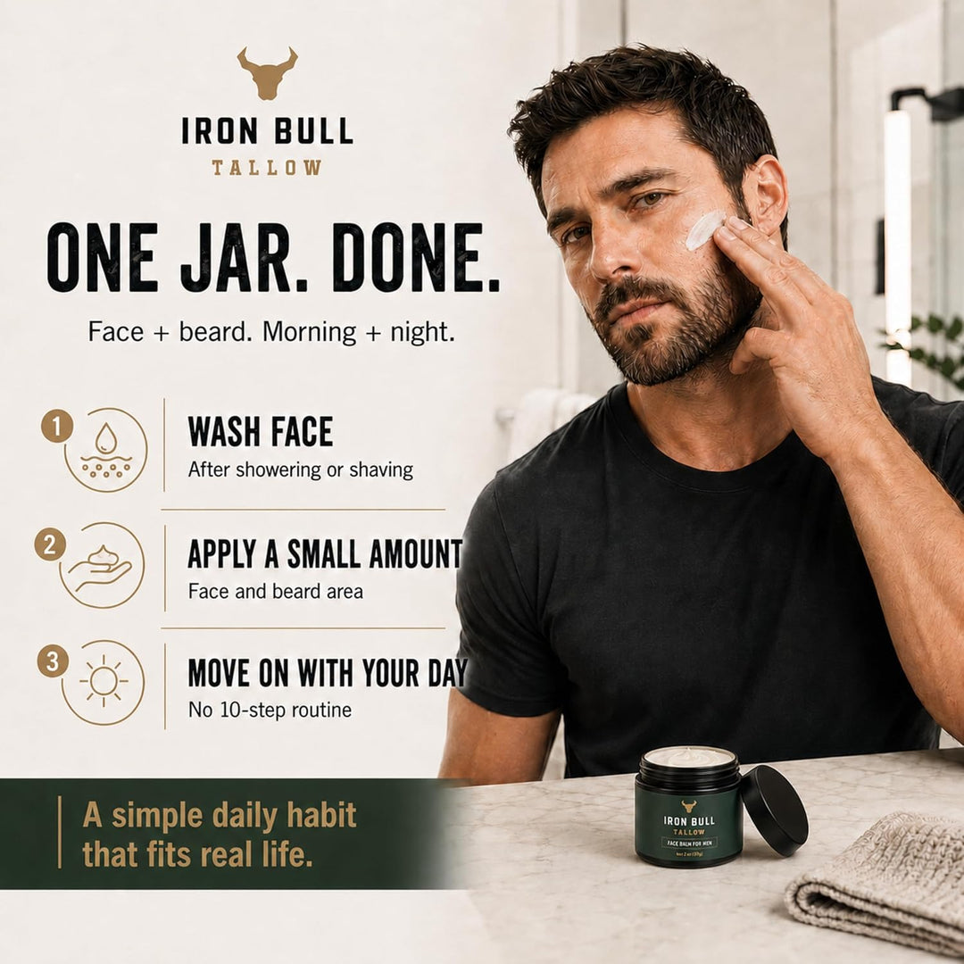 Iron Bull - Hidratante facial de sebo de res para hombres. Antienve...