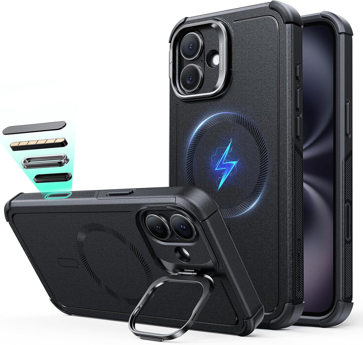 ESR Cyber Tough para iPhone 16 Case con Flex Stand, negro