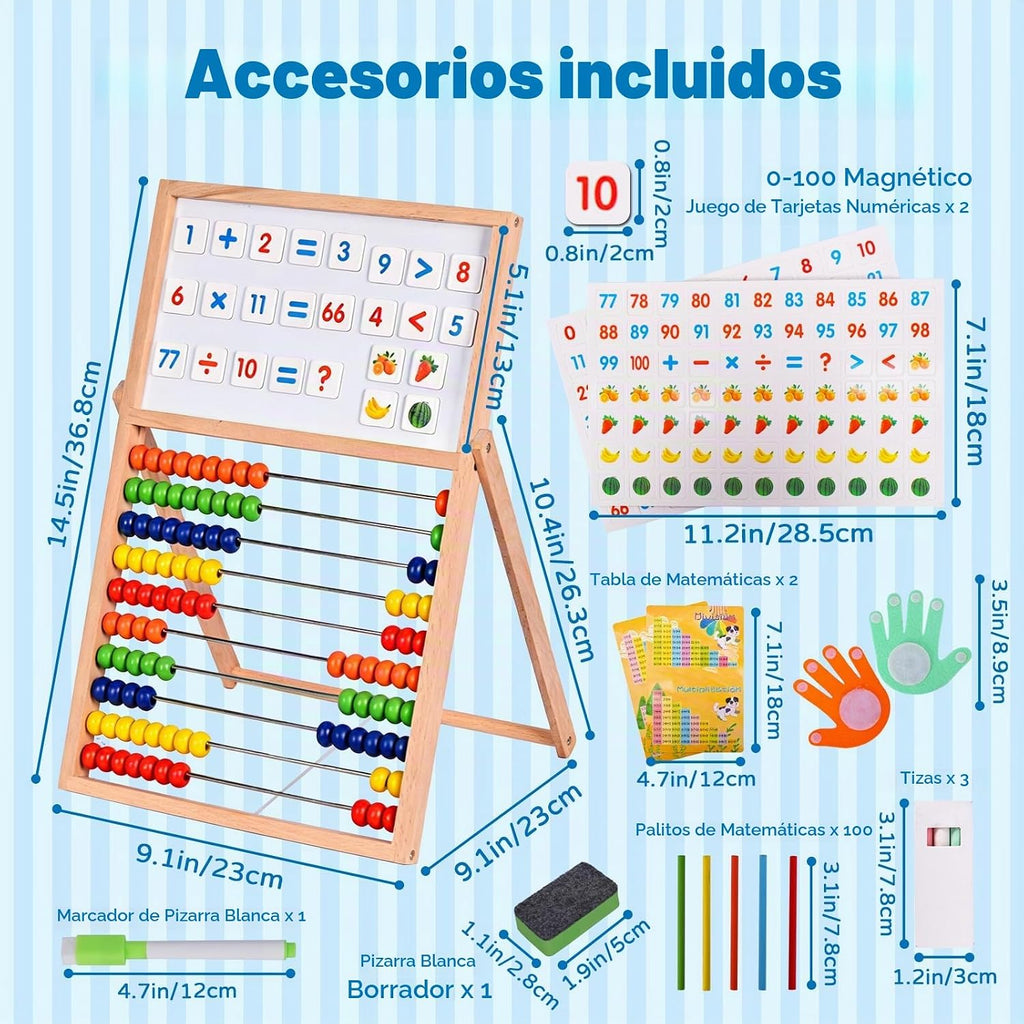 Ábaco de madera para matemáticas para niños - Pizarra negra de doble cara para niños pequeños
